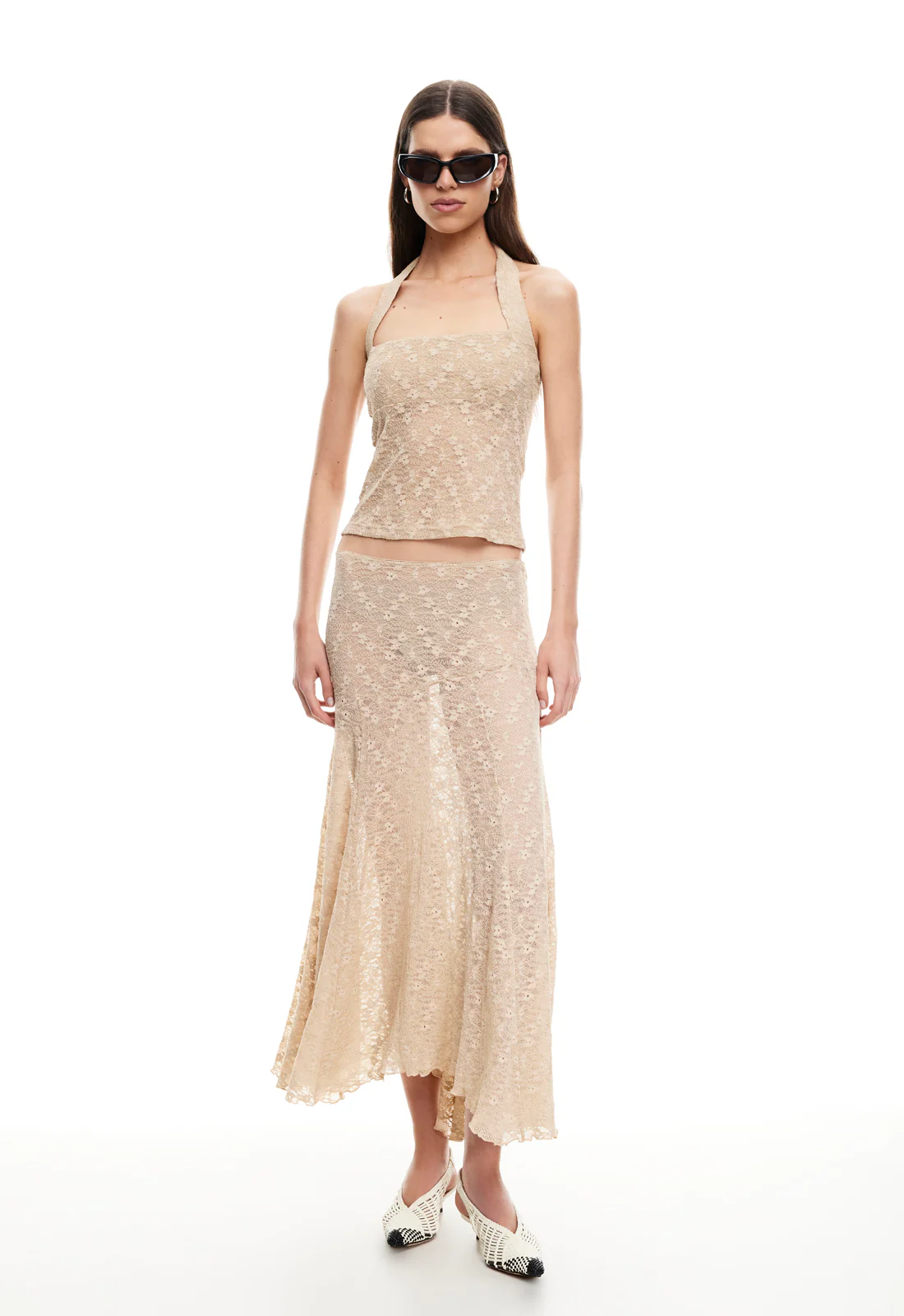 IN BLOOM LACE MIDI SKIRT - TAUPE