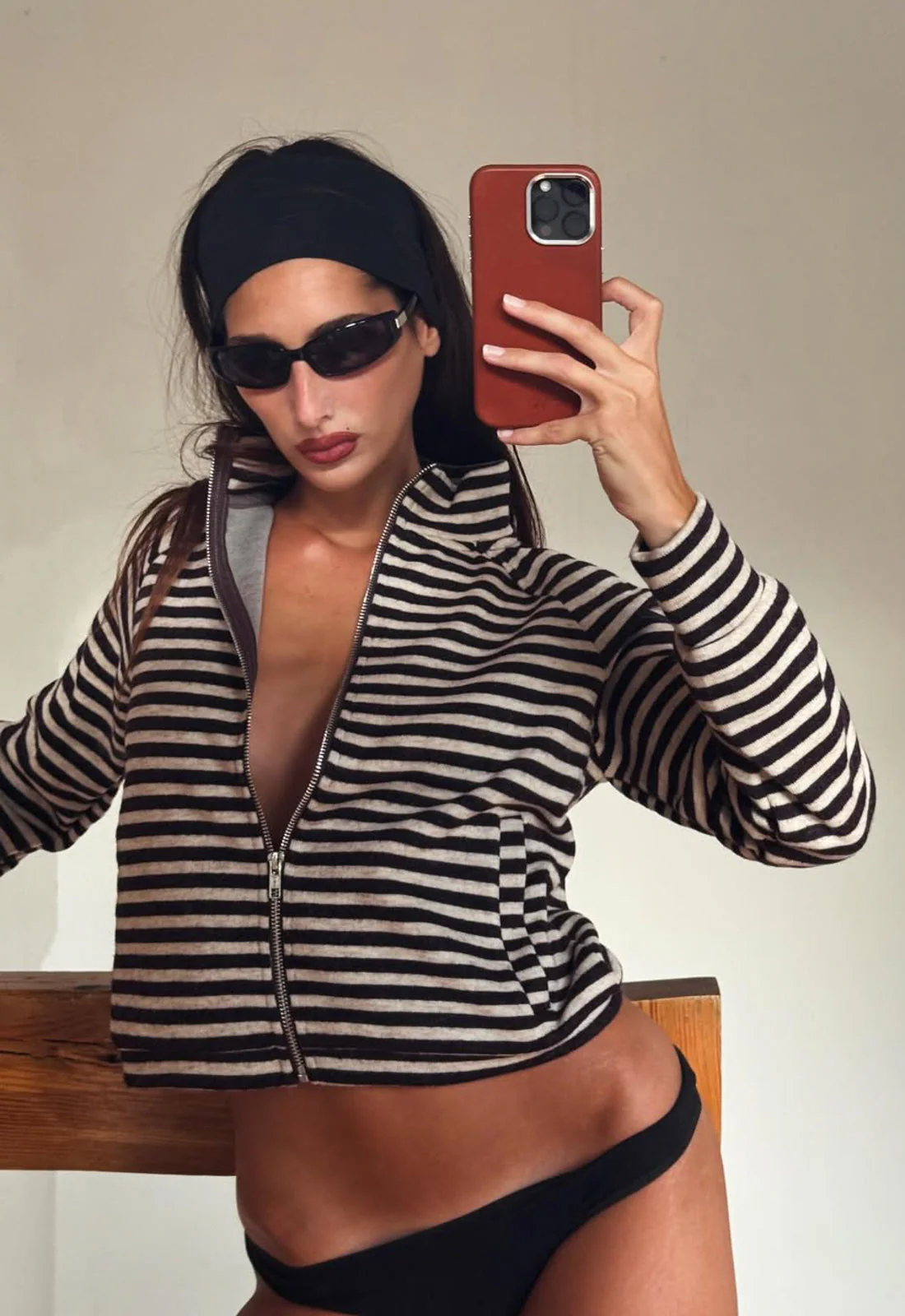 BLOOM KNIT JACKET - BEIGE CHOCOLATE STRIPE